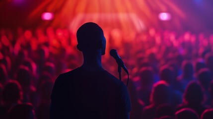 Silhouetted singer performing in front of a large audience