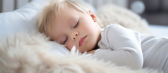 A baby peacefully sleeps on a soft bed beside a cat, their noses twitching slightly. The cats fur brushes against the babys head, offering comfort and warmth