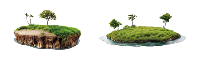 set collection of tropical earth geology diorama model miniature or natural island and beach for getaway and tourism travel destination isolated on transparent cutout png background