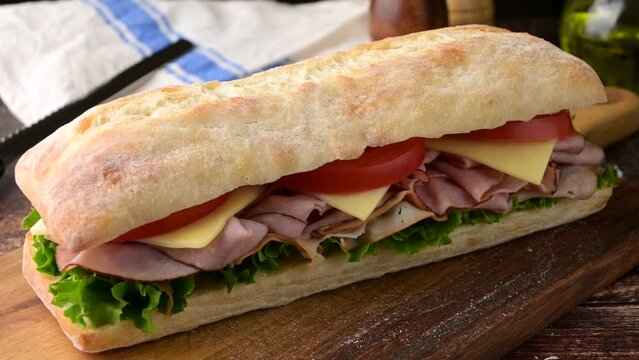 submarine sandwich with turkey and black forest ham