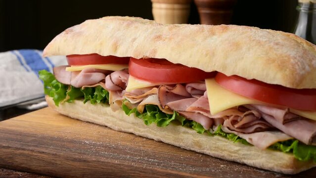 submarine sandwich with turkey and black forest ham