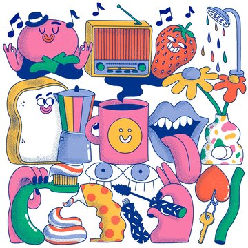 Graphic elements around selfcare and morning routines 