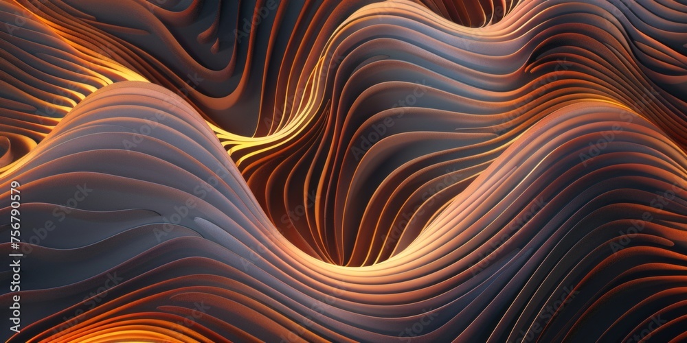 Wall mural a series of lines and curves in a dark color with a yellow hue - stock background.