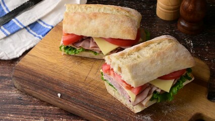 submarine sandwich with turkey and black forest ham