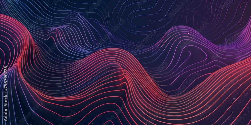 Wall mural a colorful, abstract image of a wave with red and blue lines - stock background.