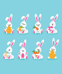 Easter Vectors Of 8 Kawaii Easter Bunny Rabbit For Easter Sunday