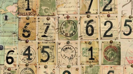 a collage of vintage travel postcards, using ink washes to create a weathered backdrop and collage elements such as stamps, postmarks, and handwritten notes  