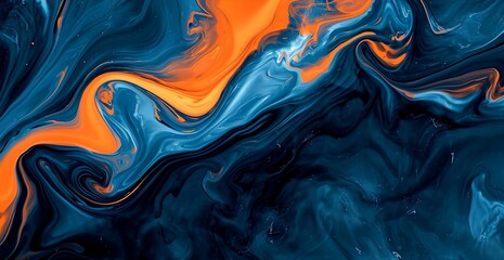 a blue and orange liquid painting