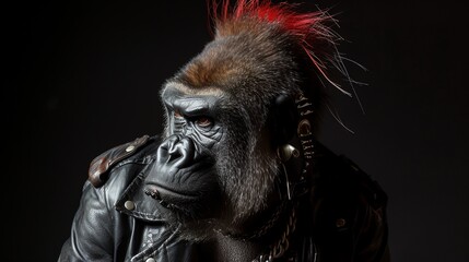 Fototapeta na wymiar a gorilla with a leather jacket