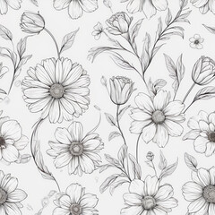 Drawing of Flowers on a White Background. Generative AI