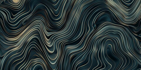 Obraz premium A black and gold wave pattern with a gold and blue color scheme - stock background.
