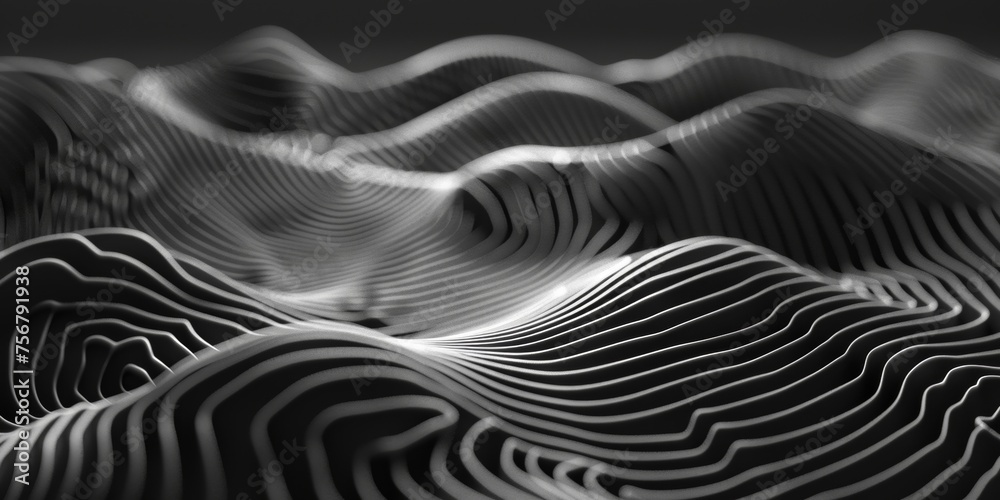 Poster a black and white image of a wave with a lot of lines - stock background.