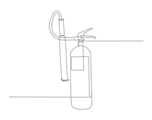 Continuous Line Drawing Of Fire Extinguisher. One Line Of Extinguisher. Fire Extinguisher Continuous Line Art. Editable Outline.