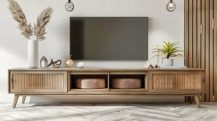 Modern Living Room with Elegant Furniture, Stylish Decor, and Entertainment Setup