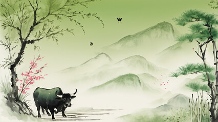 ching ming Festival painting for design background 19 - obrazy, fototapety, plakaty
