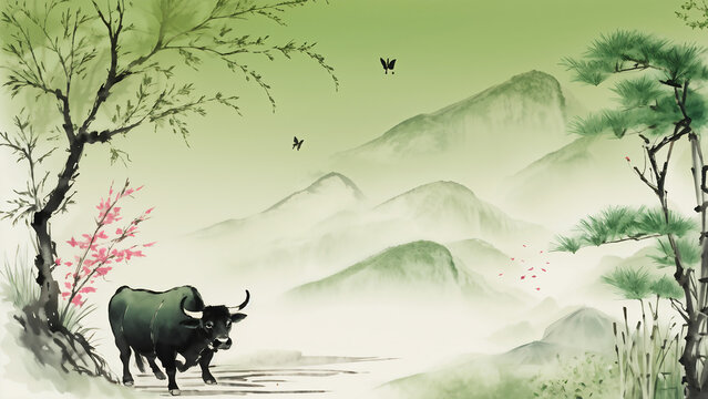 ching ming Festival painting for design background 19