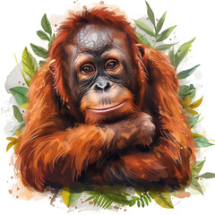 Obraz premium Cute Funny Cartoon Orangutan, Illustration for Children Book, Generative AI