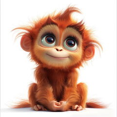Fototapeta premium Cute Funny Cartoon Orangutan, Illustration for Children Book, Generative AI