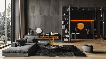 Luxurious Apartment Living Room with Elegant Sofa and Cozy Carpet