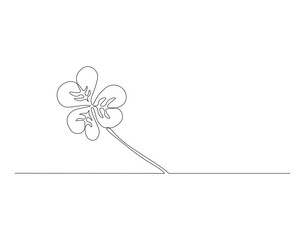 Continuous Line Drawing Of Cloverleaf. One Line Of Cloverleaf. Leaf Continuous Line Art. Editable Outline.