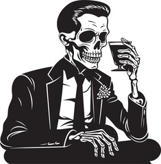 Crafting the Night: Drunken Skeleton Logo Vector Unveiled Drunken Skeleton: Pouring Soul into Vector Black Logo