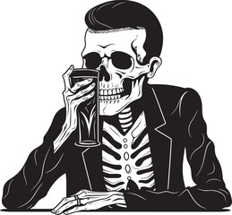 Spirit of the Night: Drunken Skeleton Logo Vector Crafted Unveiling Creativity: Drunken Skeleton Vector Black Logo Icon