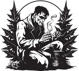 Frenkestein's Blaze: Smoking Cannabis Vector Black Logo Icon Crafted Charm: Frenkestein Smoking Cannabis Logo Vector