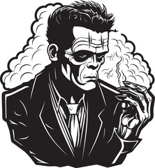 Innovative Toke: Frenkestein Smoking Cannabis Vector Black Icon Crafted in Style: Frenkestein's Cannabis Black Logo Icon