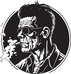 Obraz premium Inhale the Craft: Frenkestein Cannabis Vector Black Icon Blaze of Style: Frenkestein Smoking Cannabis Logo Design