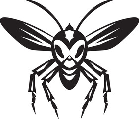Wings of Fury: Hornet Mascot Black Logo Design Unveiled Strike with Precision: Hornet Mascot Vector Icon in Black