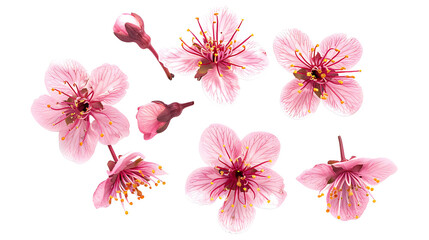 The natural colors of sakura on the flower stalk are isolated on a transparent background. - obrazy, fototapety, plakaty
