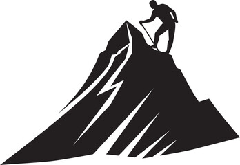 Mastering Peak: Mountain Climber Black Logo Icon Path to Victory: Man Climbing Mountain Black Logo Vector