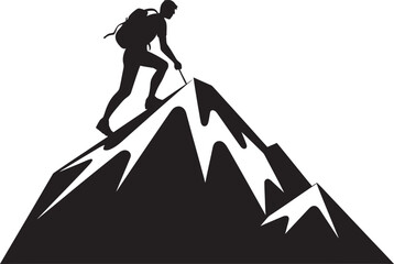 Summit Seeker: Mountain Climber Black Logo Icon Climb Conquer: Man Climbing Mountain Vector Design