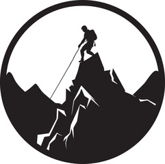 Fototapeta premium Peak Performance: Mountain Climber Black Logo Design Summit Ascent: Man Climbing Mountain Vector Black Logo Icon
