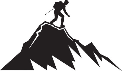 Pinnacle Performance: Mountain Climber Black Logo Design Summit Ascent: Man Climbing Mountain Black Logo Icon