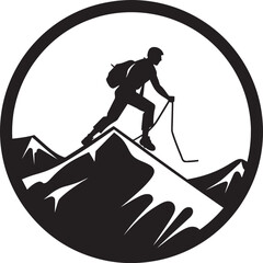 Path to Victory: Man Climbing Mountain Black Logo Vector Pinnacle Performance: Mountain Climber Black Logo Design