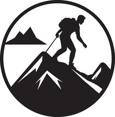 Path to Victory: Man Climbing Mountain Black Logo Vector Pinnacle Performance: Mountain Climber Black Logo Design
