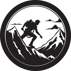 Summit Seeker: Mountain Climber Black Logo Icon Climb to Conquer: Man Climbing a Mountain Vector Design