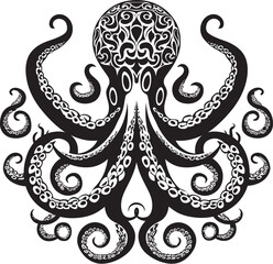 Spirals of Wisdom: Octopus Mandala Art Vector Design Ethereal Harmony: Octopus Mandala Black Logo