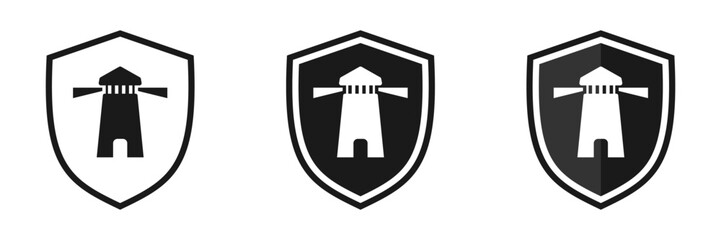 Obraz premium Set of shield icons with lighthouse. Illustration