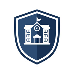 Shield icon with school. Illustration