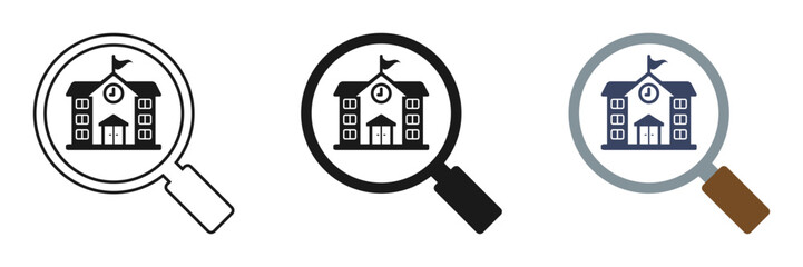 Set of magnifying glass icons with school. Illustration