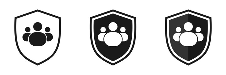 People, group concept icons on shield. Set of illustrations