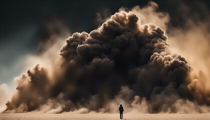 silhouette of a man in front of a huge dust cloud