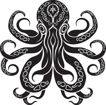 Cosmic Symmetry: Octopus Mandal Black Logo Design Serene Elegance: Octopus Mandal Art Vector Icon