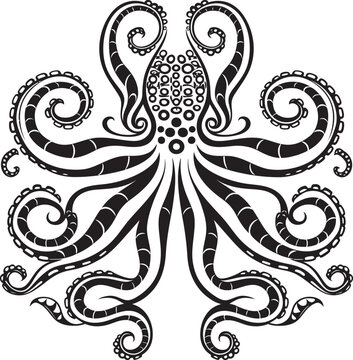 Oceanic Serenity: Octopus Mandala Art in Black Vector Cosmic Connection: Octopus Mandala Black Logo Design
