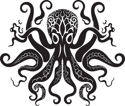 Intricate Elegance: Octopus Mandala Art Vector Icon Enigmatic Depths: Octopus Mandala Black Logo Icon