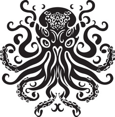 Tranquil Symmetry: Octopus Mandala Art Vector Black Icon Celestial Spirals: Octopus Mandala Black Logo Design