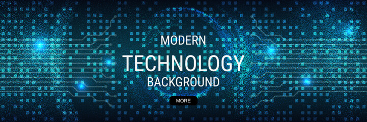 Obraz premium Digital technology banner vector design template. Future technology, cyberspace, virtual reality concept illustration