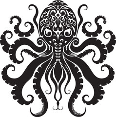 Enigmatic Depths: Octopus Mandala Black Logo Icon Spirals of Wisdom: Octopus Mandala Art Vector Design